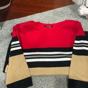 Ellen Tracy black tan red sweater dress